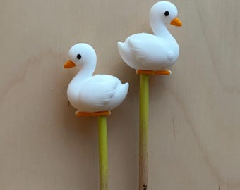 Knitting Needle Point Protectors, Stoppers Knitting Notions White Silly Goose Swan Gift for Knitters