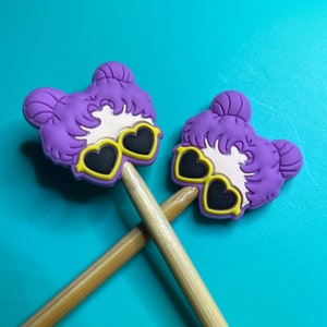 Knitting Needle Point Protectors, Knitting Needle Stoppers Knitting Notions Kawaii Sunglasses Space Buns Girl Stocking Stuffer Gen Z Gifts