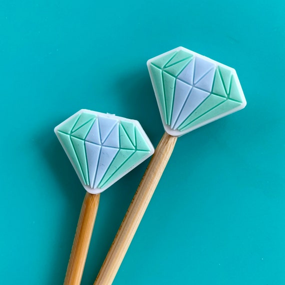 Knitting Needle Point Protectors, Knitting Needle Stoppers, Knitting  Notions Blue Diamond Gem Mineral Crystals Glam Bling Gift for Knitters 