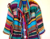 Women 39 s cardigan Chunky bulky knit coat Striped jacket Casual buttoned sweater Super bulky wool Loose fit coat Cardigan ComfyBrightUnique