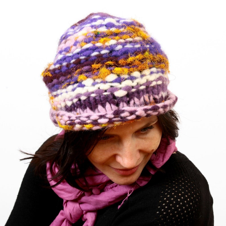 Slouchy beanie Unisex OOAK hat Art yarn hat Handknit felted winter hat Chunky hand-spoon art yarn Beanie Unisex hat Wool silk ORIGINAL HAT