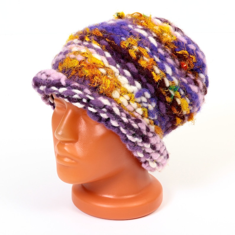 Slouchy beanie Unisex OOAK hat Art yarn hat Handknit felted winter hat Chunky hand-spoon art yarn Beanie Unisex hat Wool silk ORIGINAL HAT