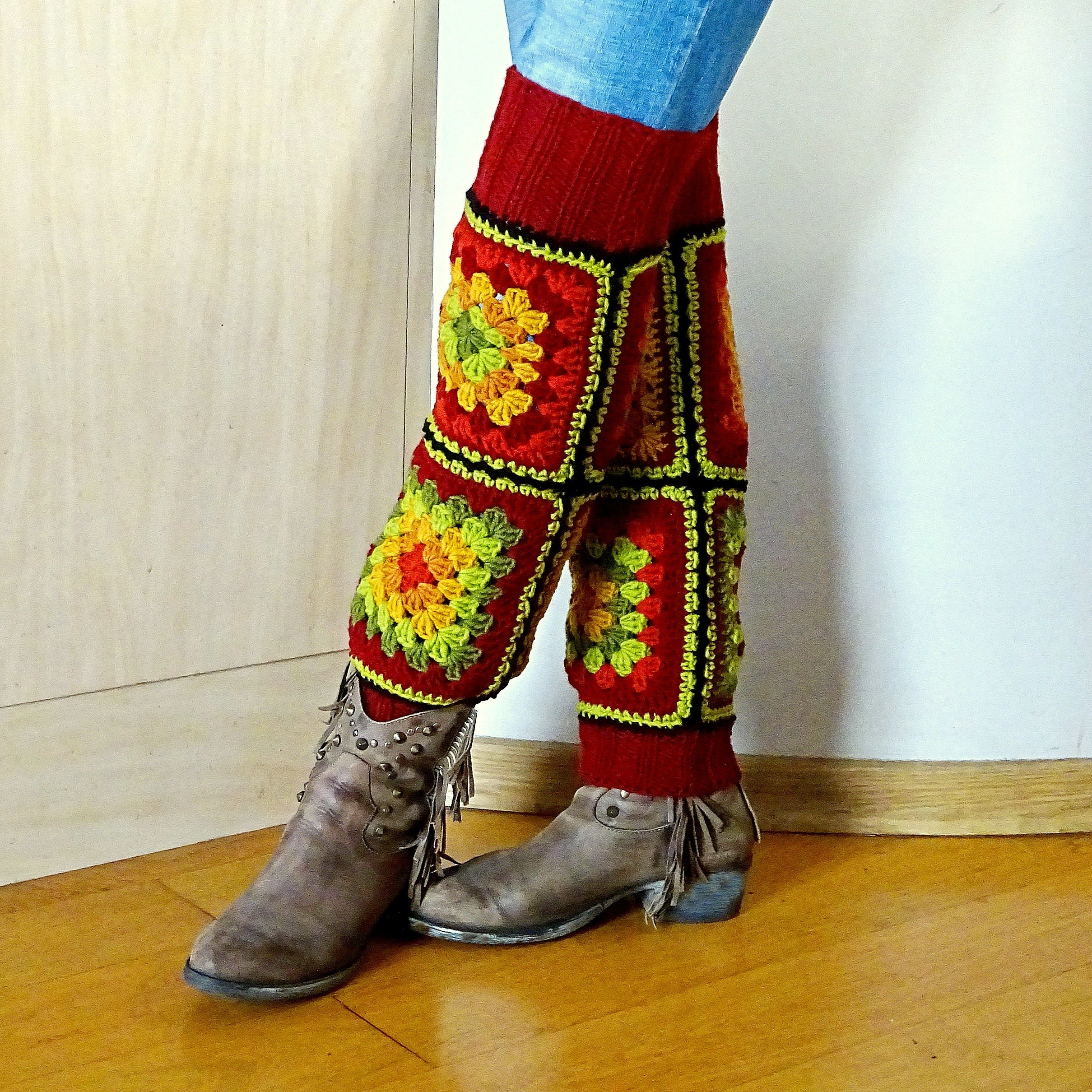 Leg warmers over knee Slouchy crochet granny square boot Etsy