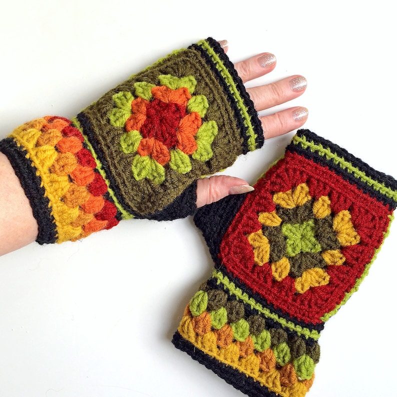 Mittens Crochet fingerless gloves Granny squares mittens Etsy