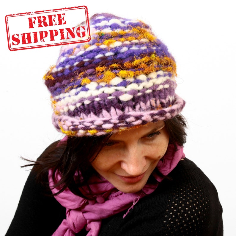 Slouchy beanie Unisex OOAK hat Art yarn hat Handknit felted winter hat Chunky hand-spoon art yarn Beanie Unisex hat Wool silk ORIGINAL HAT
