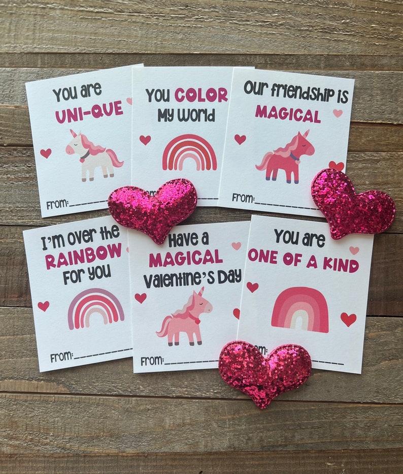 Printable Unicorn and Rainbow Valentine's Day Cards for Kids, Classroom ...