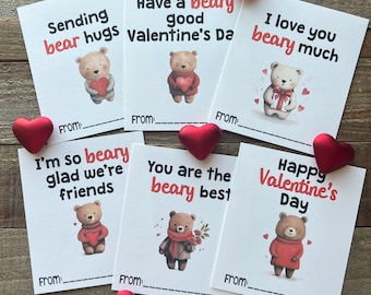 Printable Bear Valentine's Day Cards for Kids, Classroom Valentines, Bear Valentines, Printable Valentines for kids