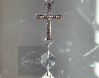 Cross Crucifix and Angel Wing Window Crystal Suncatcher