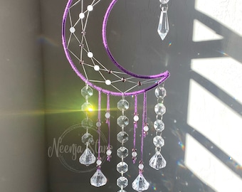 GLOW in the Dark Moon Crystal Dreamcatcher Suncatcher