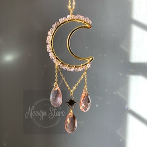 Golden Dainty Moon Crystal Suncatcher Car Charms