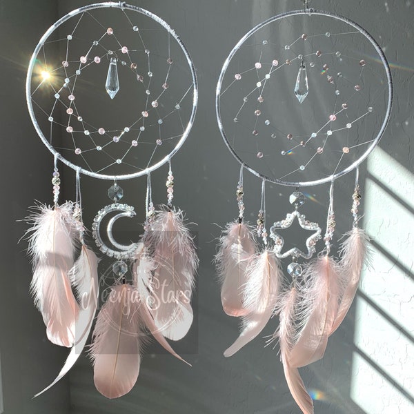 Pretty Pastels Moon or Star Crystal Suncatcher Dreamcatcher Baby room decor or baby shower gift