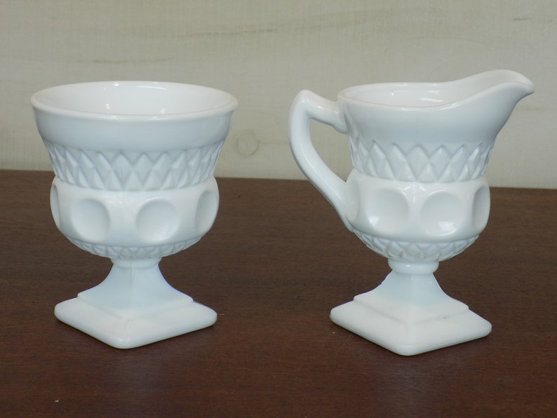 Vintage Milk Glass Sugar and Creamer Set Etsy