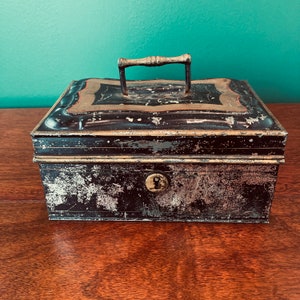 Vintage Black Metal Lock Box