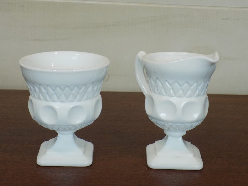 Vintage Milk Glass Sugar and Creamer Set Etsy