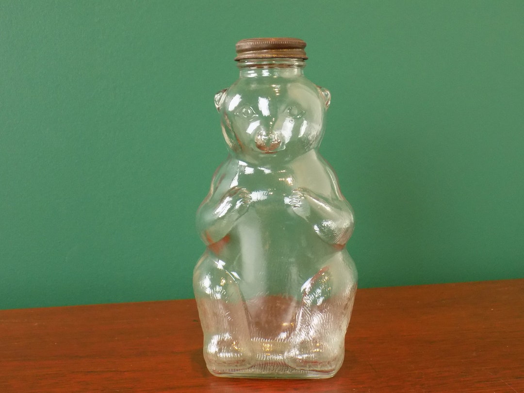 Vintage Glass Bear Jar or Coin Bank Etsy
