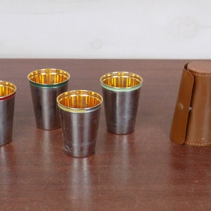 Vintage Travel Bar Glasses Shot Glasses with a Case - Set 0f 4!