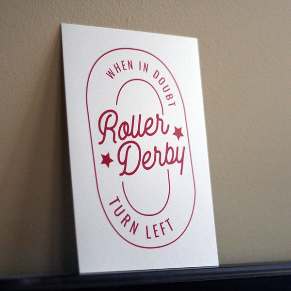Wall Art Print - Roller Derby Track - 5x7 - Turn left - Small Roller Derby Poster Gift for woman derby skater