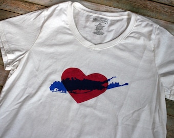 Long Island shirt - Long Island art - Screenprinted shirt - LI New York outline  on a recycled eco tee - womens graphic tee - Heart NY tee