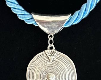 Chunky Blue Boho Metal Tribal Pendant.