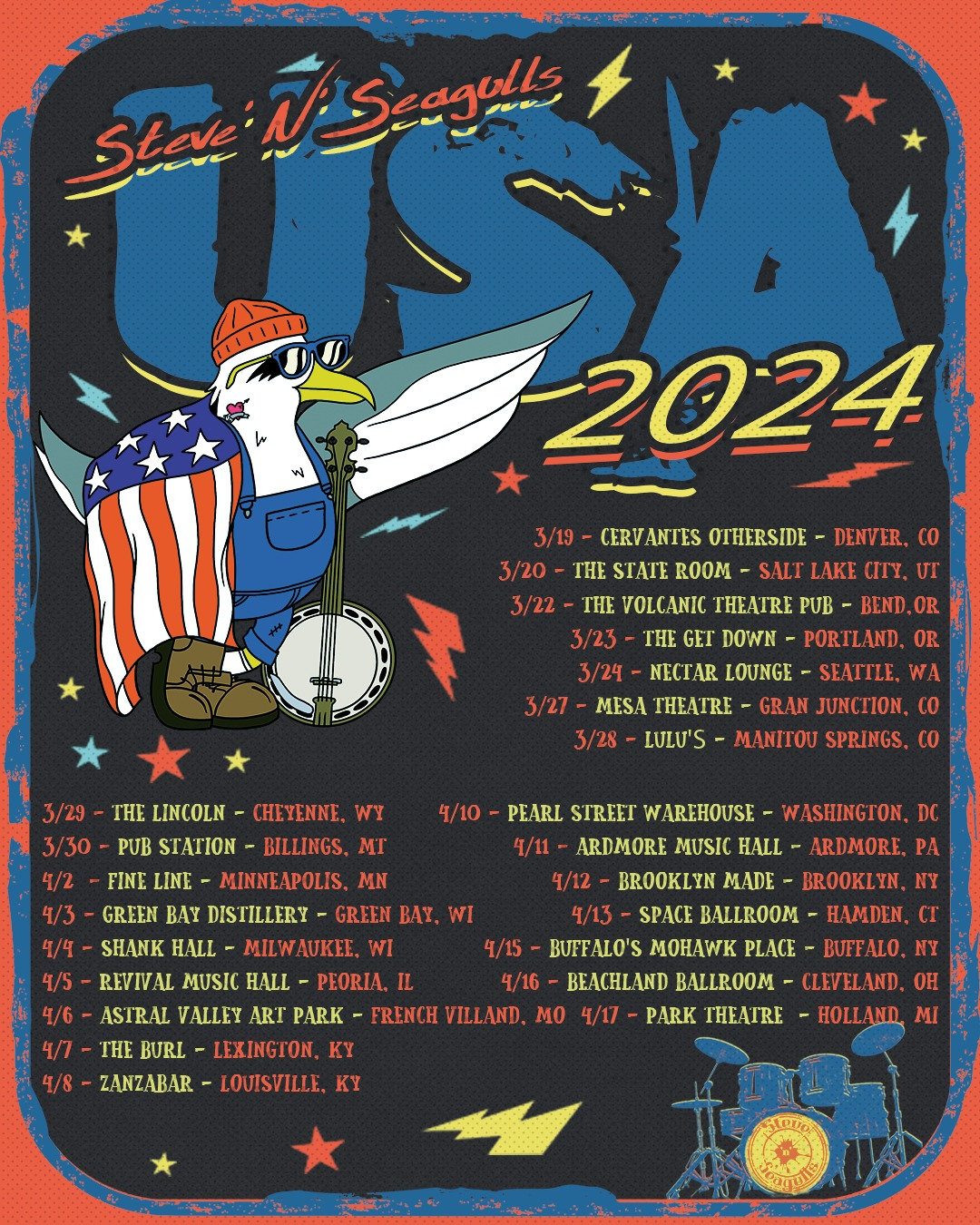 Steve 'N' Seagulls USA 2024 Tour Poster sold by Tally Sinful SKU