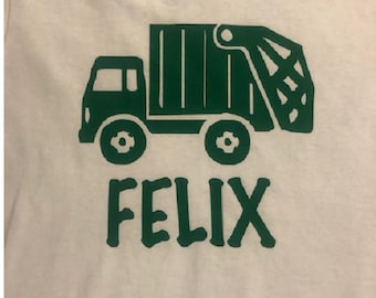 personalized trash truck shirt - boys garbage tshirt - kids toddler youth - custom birthday tees name - clothes clothing