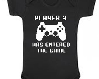 player 3 has entered - player three Baby bodysuit - video game baby shirt - player 3 baby announcement - player 3 baby one piece,
