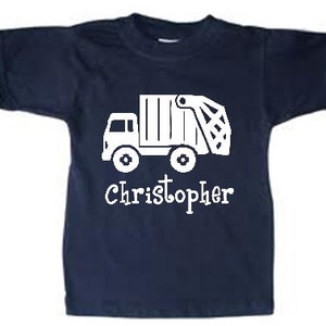 personalized trash truck shirt Kids Trash Truck tshirt Garbage truck shirt Garbage truck tshirt Garbage truck t-shirt Navy tee w/ white