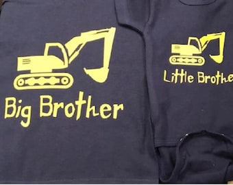 Conjunto de mono para bebé, camiseta a juego para hermano pequeño y excavadora
