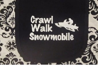 Crawl Walk Snowmobile Baby Bib - Infant Clothing Clothes - Shower Gift Present - Boy Girl