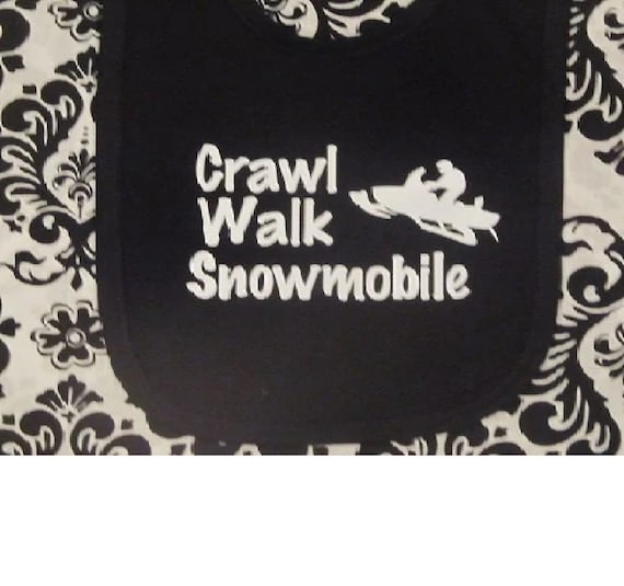 Crawl Walk Snowmobile Baby Bib - Infant Clothing Clothes - Shower Gift Present - Boy Girl