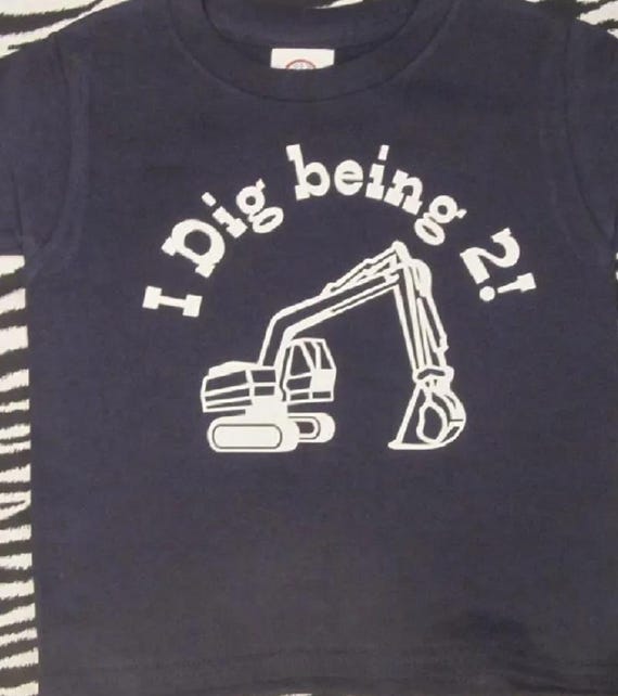 Excavator 2nd Birthday Boy Shirt I Dig Being Two age 2 Toddler Tee T-Shirt