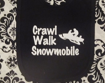 crawl walk snowmobile - Snowmobile baby bib - snowmobile baby clothing - snowmobile baby shower - snowmobile baby present
