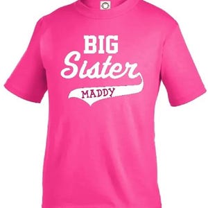 Personalized Big Sister T-Shirt: Varsity Girls Shirt Toddler Youth Sibling Tee