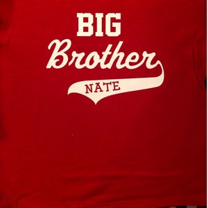 Personalized Big Brother T-Shirt: Custom Varsity Toddler Youth Sibling Shirt