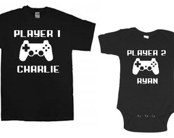 player 1 player 2  - player 1 player 2 baby shower - video game shirts - custom player 1 and 2 - player 1 and 2 shirt - custom video game