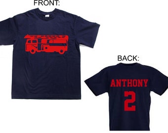 Personalized birthday boy fire truck shirt - custom fire engine toddler t-shirt - firetruck clothes clothing tshirt name age