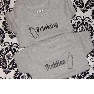Funny Twin Baby Onesie Set: Drinking Buddies, Shower Gift