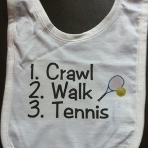 Tennis baby bib - infant sports clothes clothing - shower gift boy girl - crawl walk