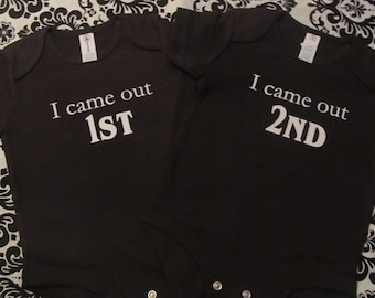 twin baby bodysuit set -older baby twin - I came out first twin baby shirt - infant twin girls set - funny twin baby boy clothing