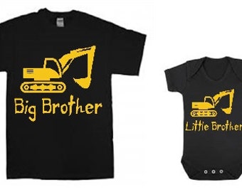 Track hoe brother set - boys excavator brother shirts - construction brother tshirt - construction brother tee - matching  construction