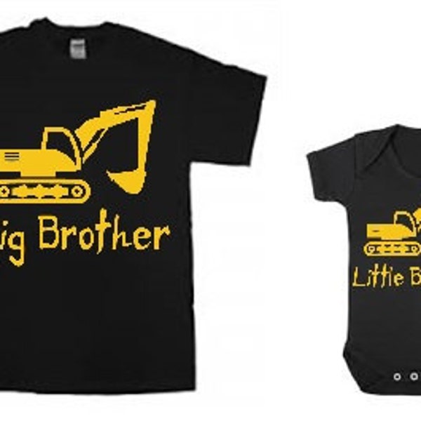 Track hoe brother set - boys excavator brother shirts - construction brother tshirt - construction brother tee - matching  construction