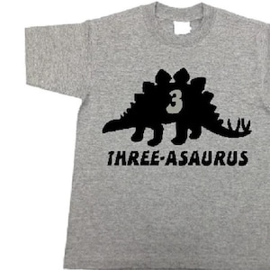 Dinosaur Birthday Toddler Boys Shirt: Three-Asaurus Stegosaurus Any Age T-Shirt