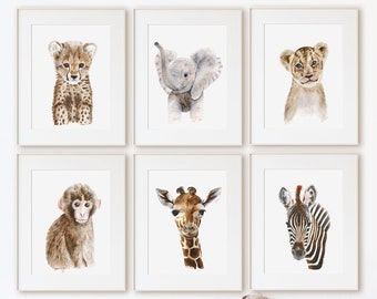 Safari Kinderzimmer Dekor, Baby Tier Kinderzimmer Drucke, Safari Animal Prints, Kinderzimmer Wandkunst, Dschungeltiere, Elefant Kunst, Baby Zimmer Dekor