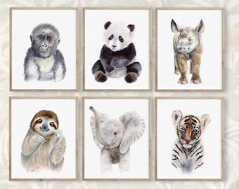 Jungle Nursery Print Set, Baby Animal Prints, Safari Nursery Decor, Zoo Animal Nursery Watercolor, Jungle Animal Wall Art, Choose Animals