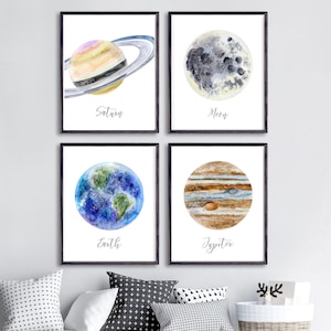 Space Prints, Outer Space Print Set of 4, Kids Space Prints, Space Nursery Decor, Outer Space Art, Solar System Gift, Choose Your Planets