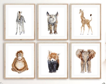 Jungle Nursery Art, Baby Animal Prints, Jungle Animal Print Set of 6, Nursery Decor, Watercolor Nursery Prints, Girl Decor, Choose Animals