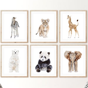 Baby Zoo Animal Prints, Zoo Nursery Wall Art, Neutral Baby Room Decor, Nursery Watercolor Prints, Print Set of 6, Choice of Zoo Animals
