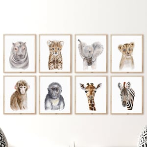 Safari Nursery Print Set, Baby Animal Prints, Safari Baby Room Decor, Safari Prints, Boho Baby Animal Art, Elephant, Hippo, Giraffe