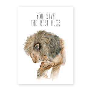 Carte Lion pour papa, carte de voeux pour nouveau père, papa et bébé, carte de fête des pères Lions, pour futur papa, cadeau pour la fête des pères, d'un enfant à un père