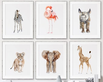 Safari Nursery Decor, Jungle Nursery Print Set of 6, Baby Animal Prints, Nursery Wall Art, Safari Animal Prints, Giraffe, Choose Animals